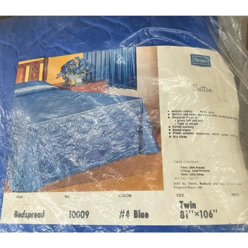 VTG Sears Quilted Bedspread Blue Twin 80”X 110” Made In USA Sutton Ensemble